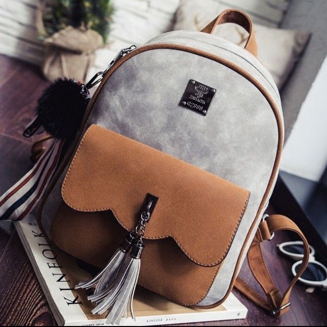 Finally! I found the Retro Contrast Color Frosted Girl's Bag Tassel Splicing Sch...