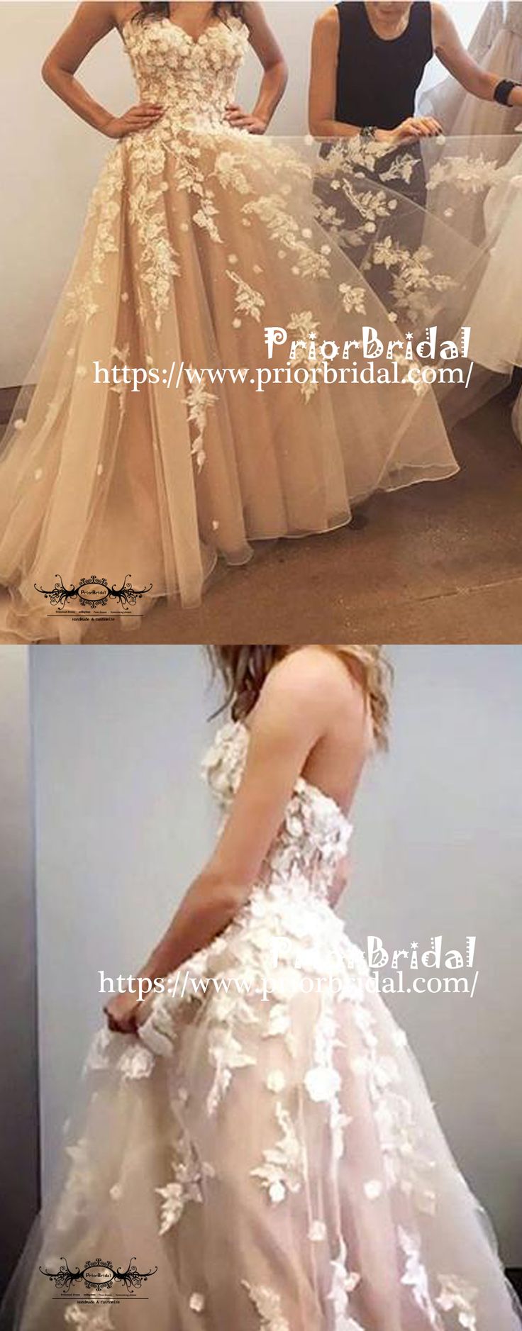 Gorgeous Handmade Flowers Appliques Sweetheart Strapless Ball Gown Prom Dresses,...