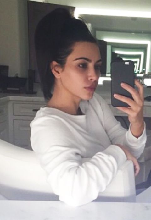 Kim Kardashian- high pony low make-up. We ♥ Kimmy sans contour, do you?