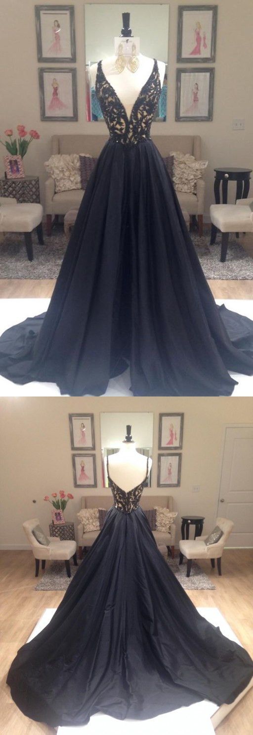 Popular Deep V-neck A-line Elegant Ball Gown Evening Party Cocktail Prom Dresses...