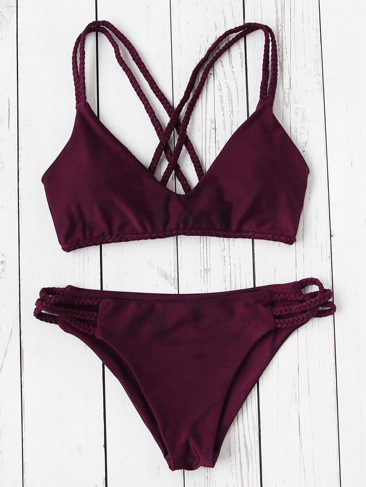 Shop Braided Strap Cross Back Bikini Set online. SheIn offers Braided Strap Cros...