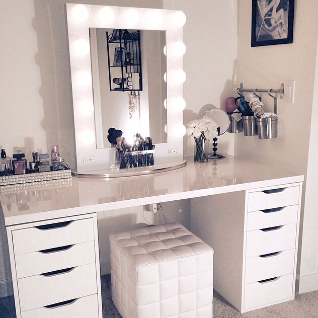 White Broadway Table Top Mirror turns Ikea desk and drawers into your private sa...