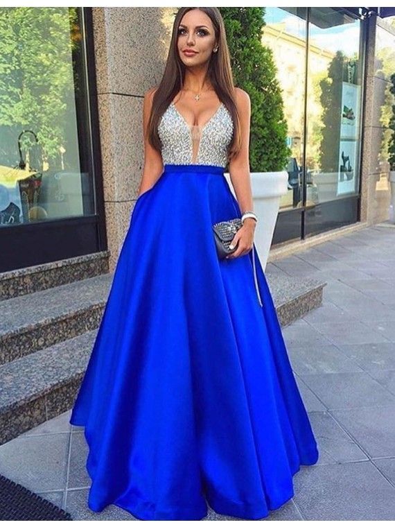 2017 prom dress, long prom dress, royal blue prom dress,formal evening dress, pa...