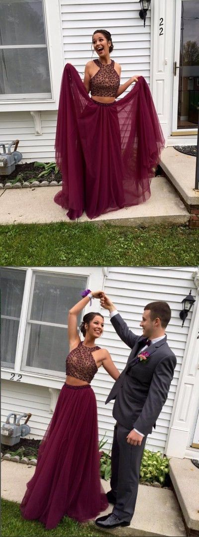 2017 prom dresses,prom dresses,halter prom dresses,2 pieces prom party dresses,l...