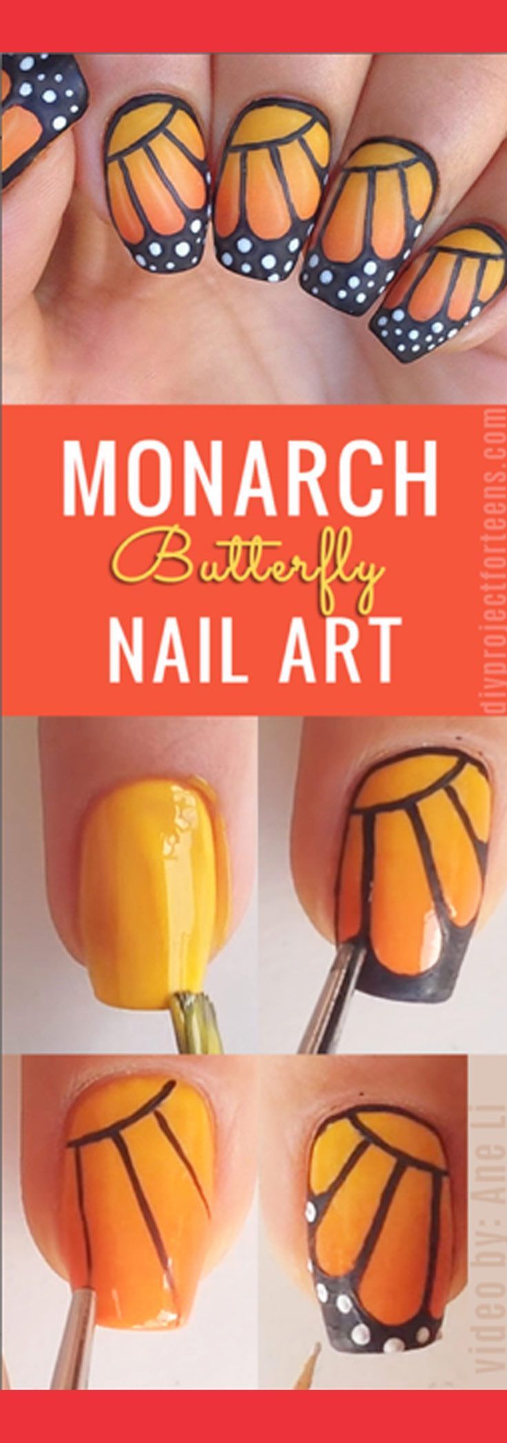 Cool Nail Art Ideas - How to do monarch butterfly nail art - tutorial