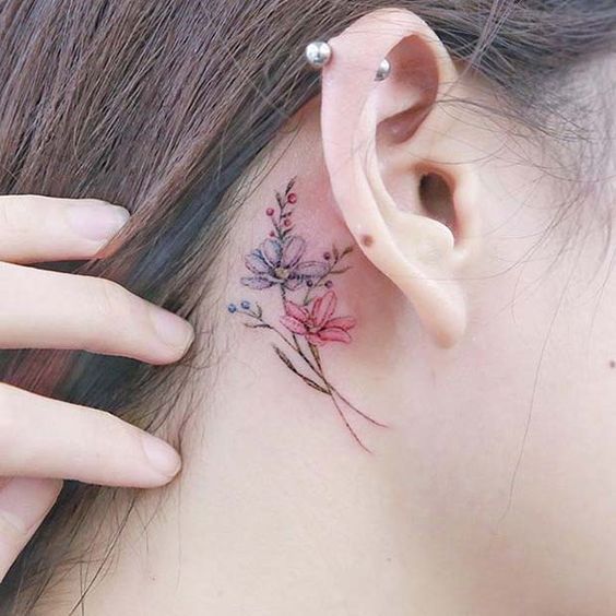 Delicate Behind the Ear Ink for Flower Tattoo Ideas for Women #TattooIdeasWrist ...