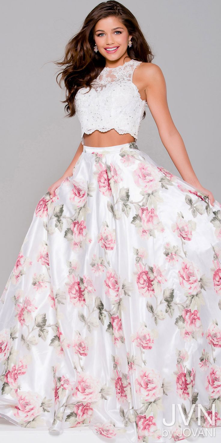 Floral Lace and Organza Two Piece Prom Dress from JVN by Jovani #edressme
