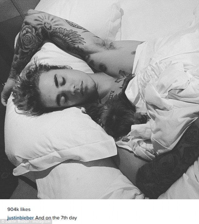 Goodnight: Justin Bieber crawled into bed in the early hours of of Thursday morn...