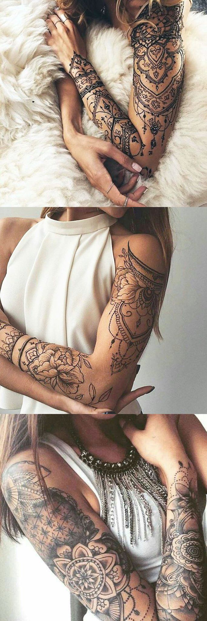 Lotus Arm Sleeve Tattoo Ideas for Women at MyBodiArt.com - Tribal Mandala Arm Bi...