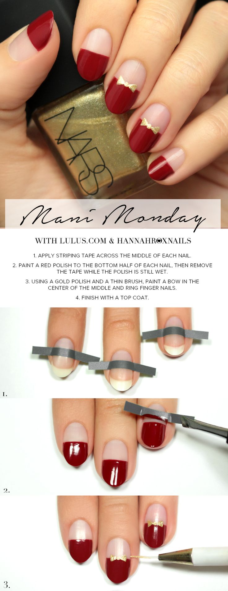 Mani Monday: Red and Gold Bow Nail Tutorial at LuLus.com!