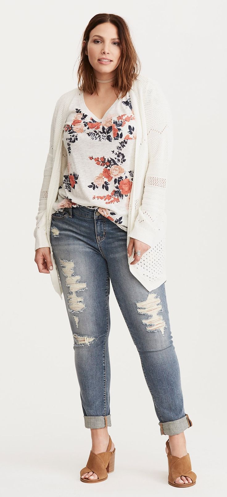 Plus Size Floral Tee - I'd like this better if the pants weren't ripped,...