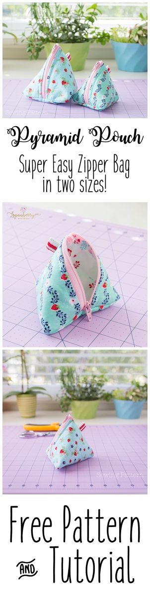 Pyramid Pouch Sewing Tutorial + Free Pattern, triangle zipper bag, small zipper ...
