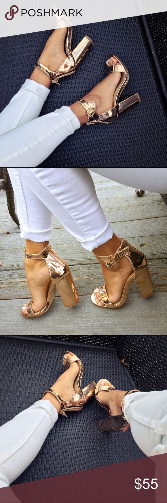 Rose gold metallic chunky heels Worn once for my engagement photos, super cute! ...