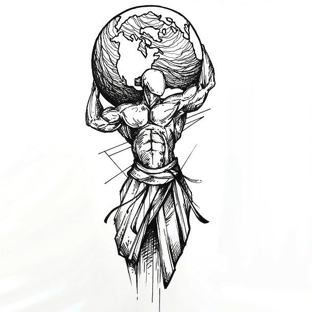 The best tattoo idea in sketch style. A man holding the whole Earth on his shoul...