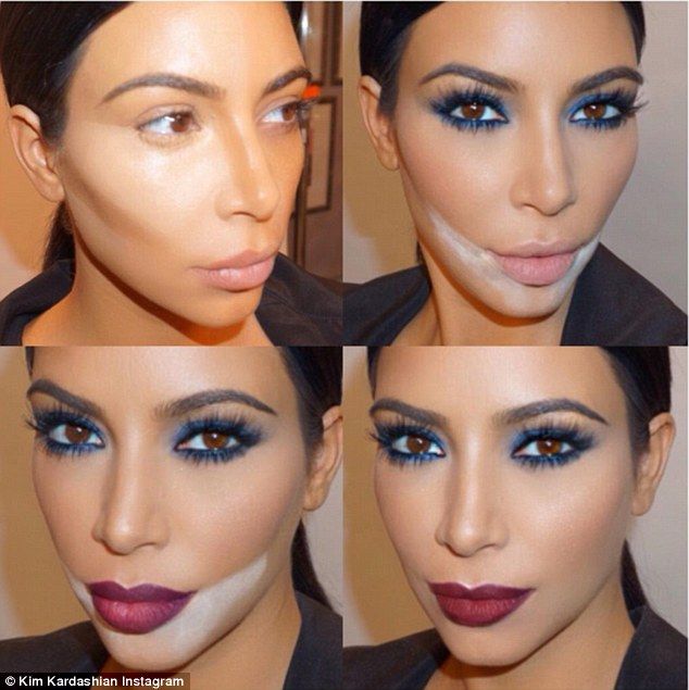 Tricks of the trade: Kim Kardashian shared this collage of her make-up on Instag...