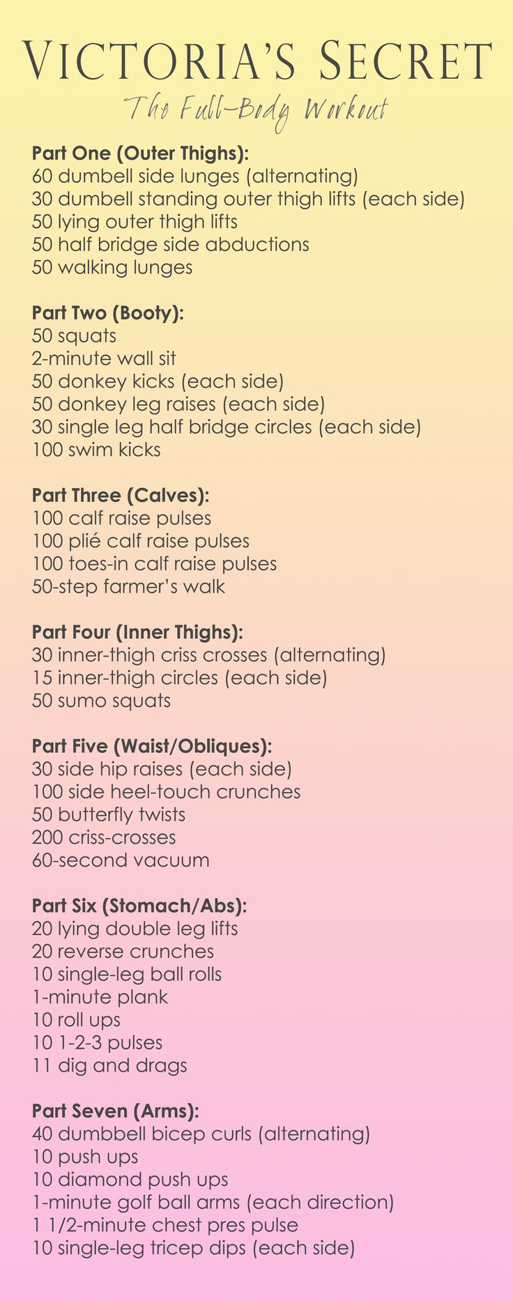 Victoria's Secret Workout  Full-Body.   yes, a workout plan w/o jumping jack...