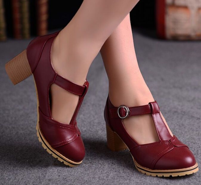 Womens Girls Cuban Heel Retro Vintage T-Strap Mary Jane Spring Shoes Plus Size  ...
