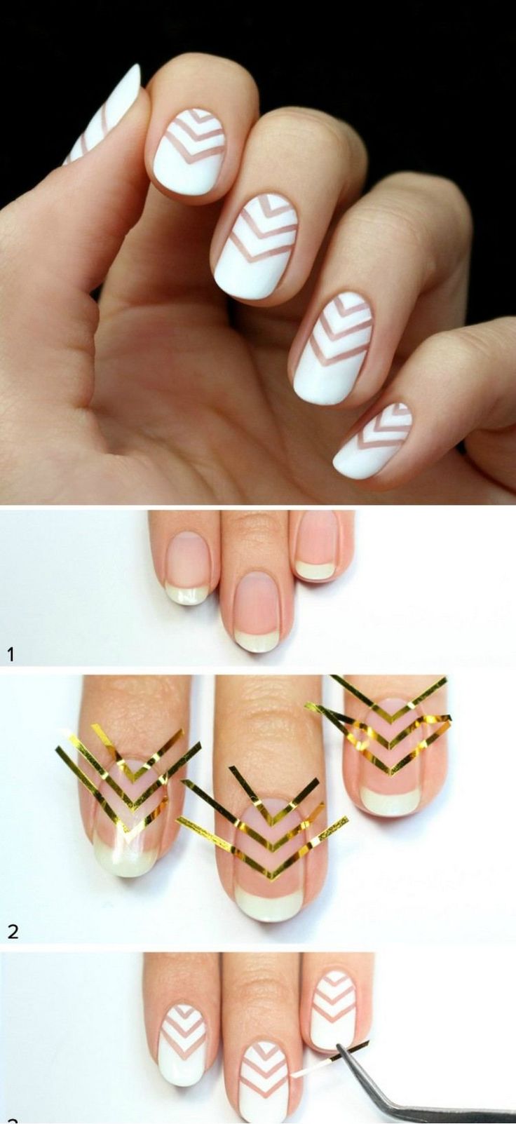 déco ongle facile et créative - le motif chevron sur les ongles blanches