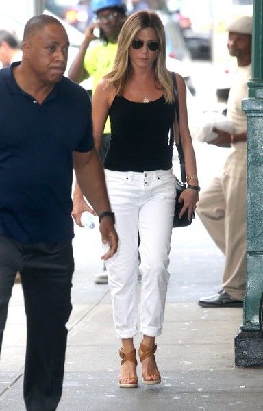 Jennifer Aniston Wedges - Jennifer Aniston styled her casual look with strappy t...