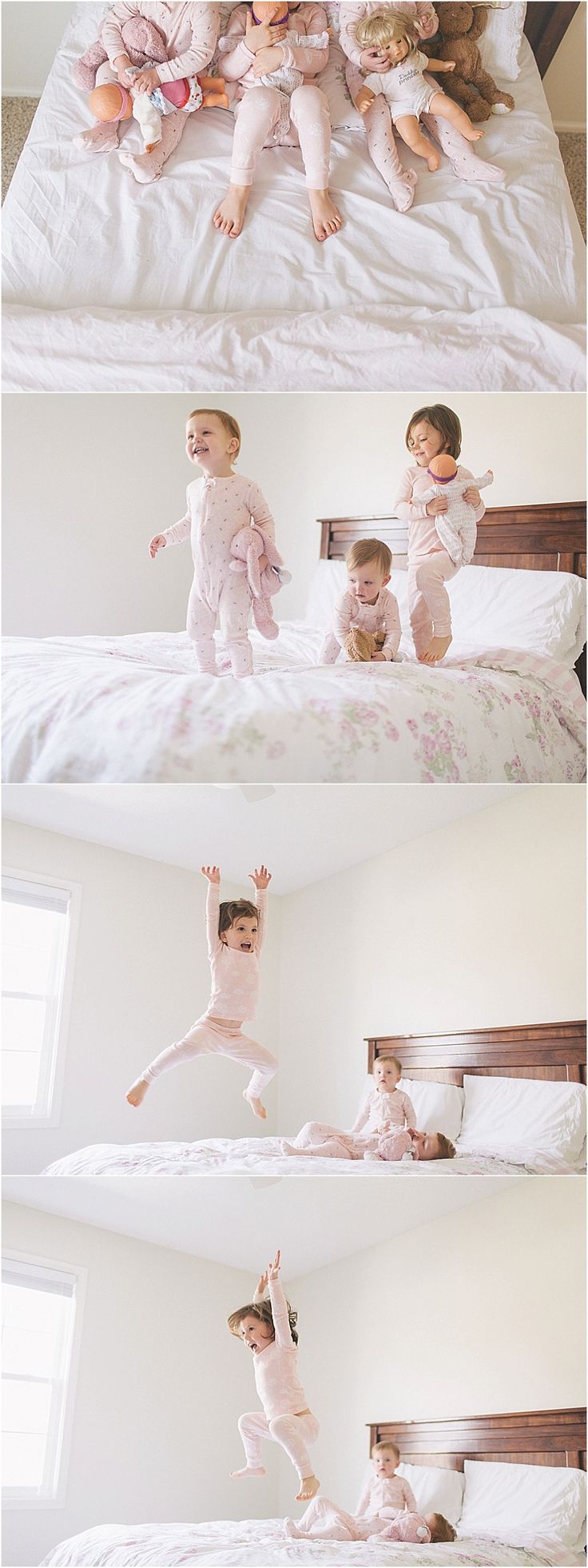 lifestyle photos of 3 kids jumping on bed by Allison Corrin