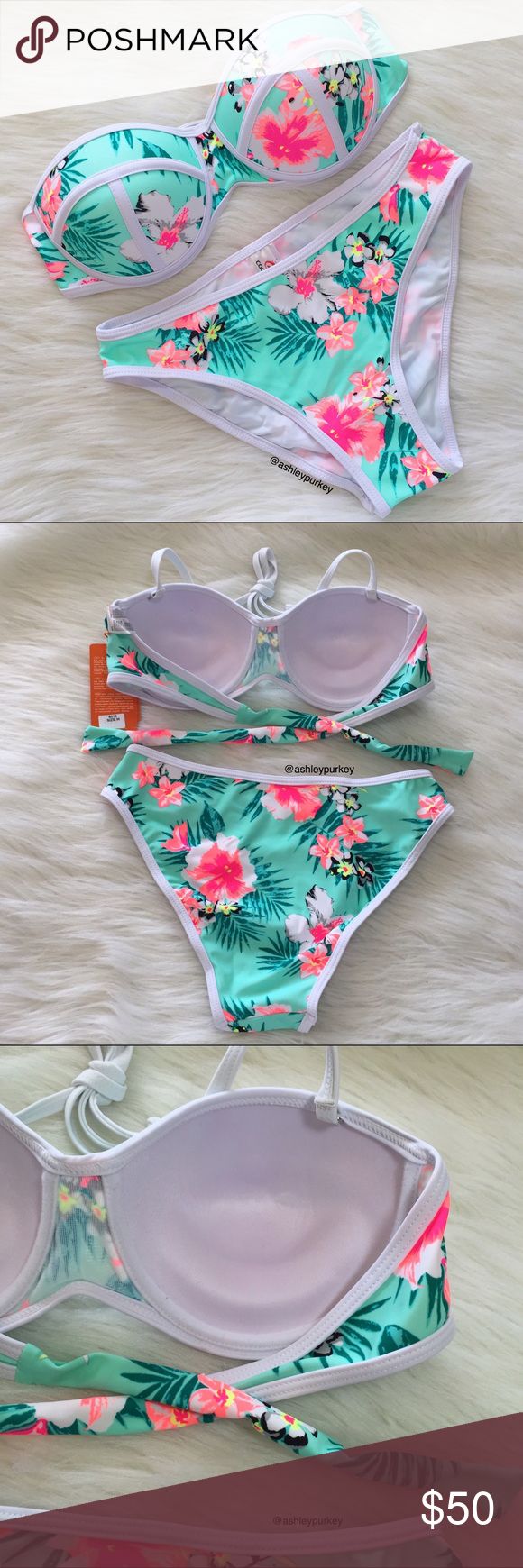 mint, pink, and white floral bikini set •highly demanded best seller bikinis. ...