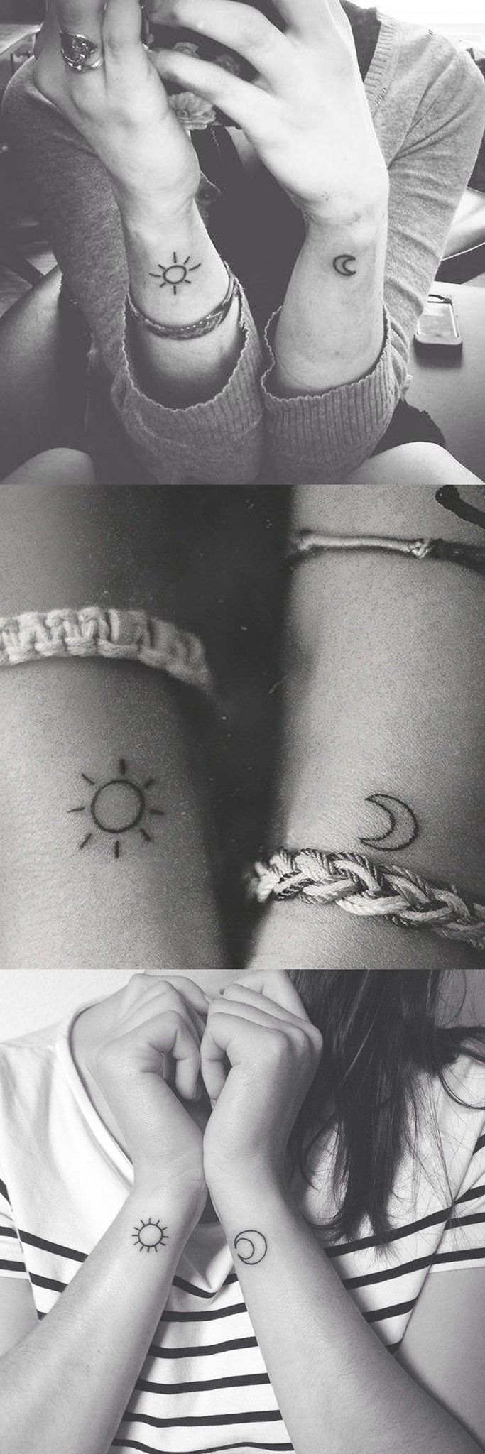 Cute Small Tattoo Ideas for Women - Simple Sun and Moon Wrist Arm Tatt at MyBodi...