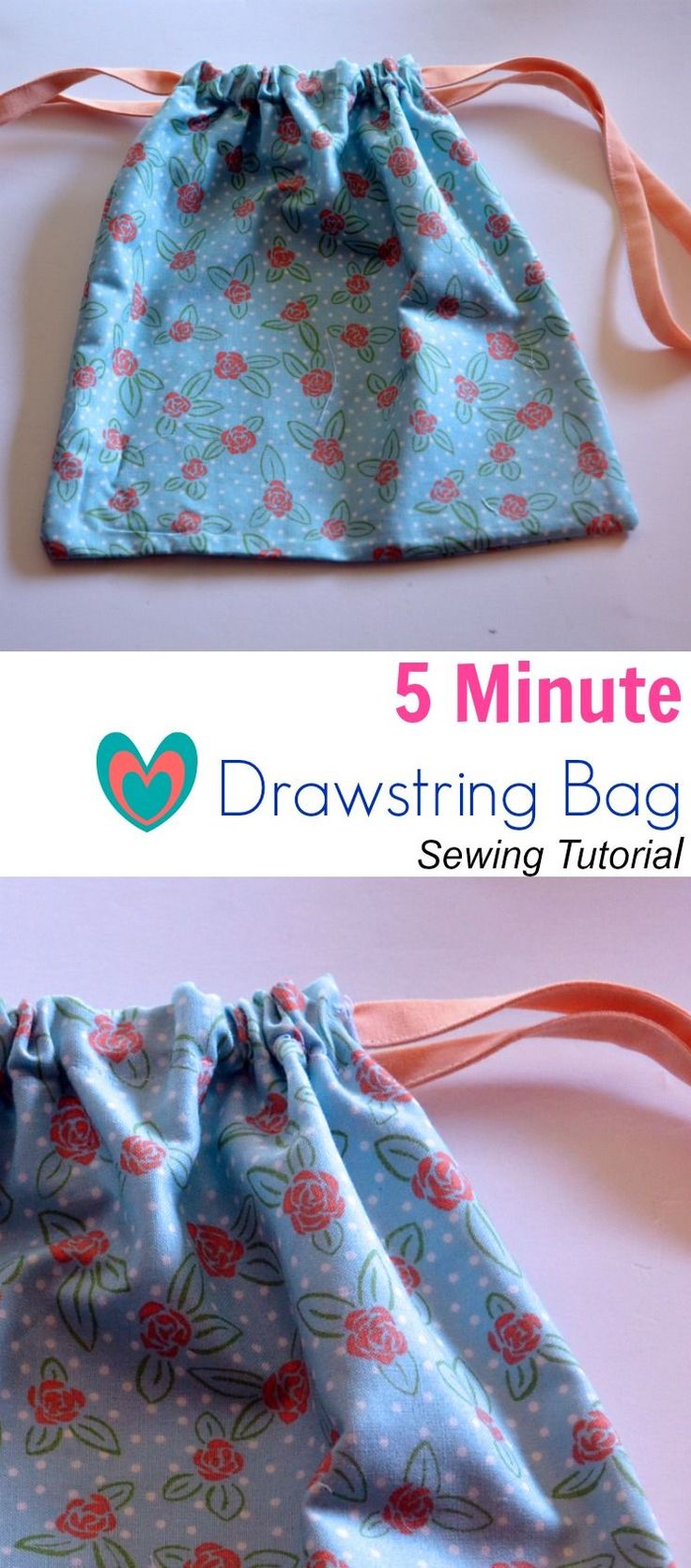 5 Minute Drawstring Bag Sewing Tutorial: Learn how to make this quick and easy s...