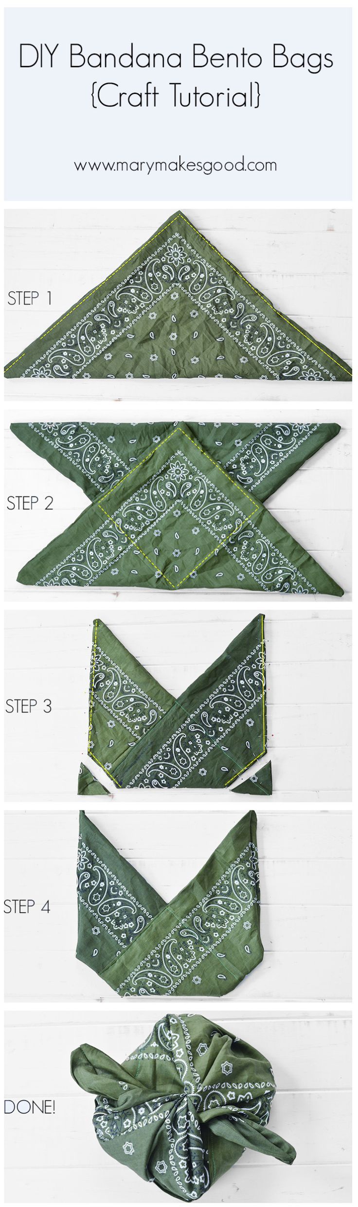 DIY Bandana Bento Bags {Craft Tutorial} So easy! No cutting. No measuring! | Spo...