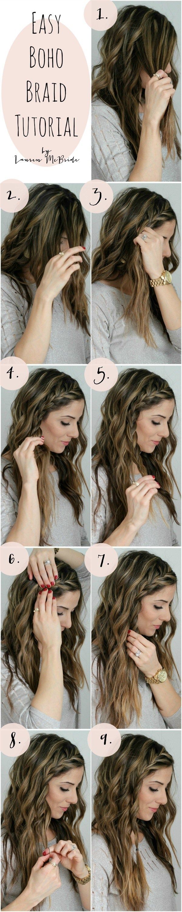 Easy Boho Braid Tutorial. Step by step how to braid your own hair. DIY wavy long...