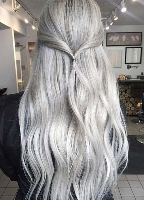 Granny Silver/ Grey Hair Color Ideas: Vanilla Grey Long Hair