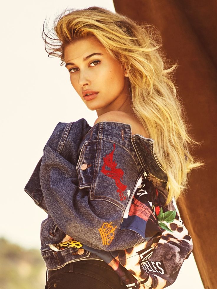 Hailey Baldwin poses in embellished denim from Guess Jeans fall-winter 2016 camp...
