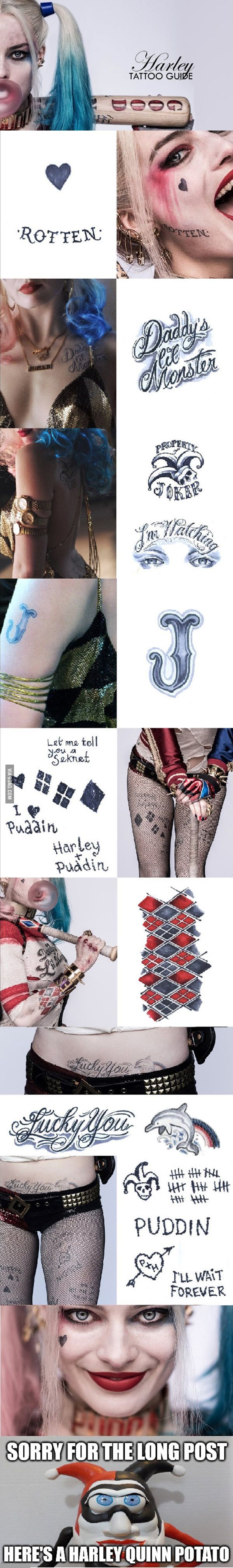 Harley Quinn Tattoo Guide - I don't care about most of these but I kinda wan...