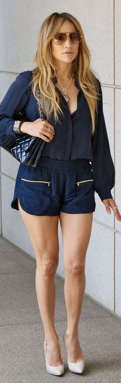 Jennifer Lopez, blue zipper shorts