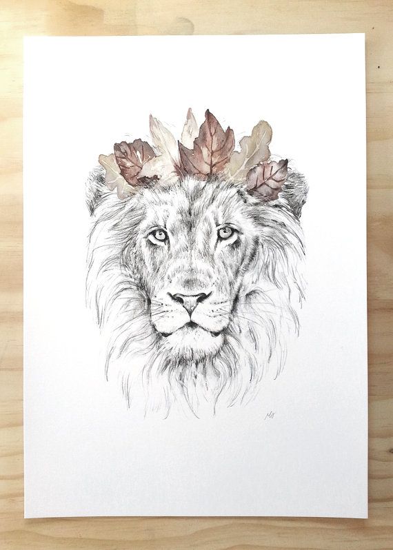 Lion art print - Animal art print of lion and crown  Contemporary art print by M...