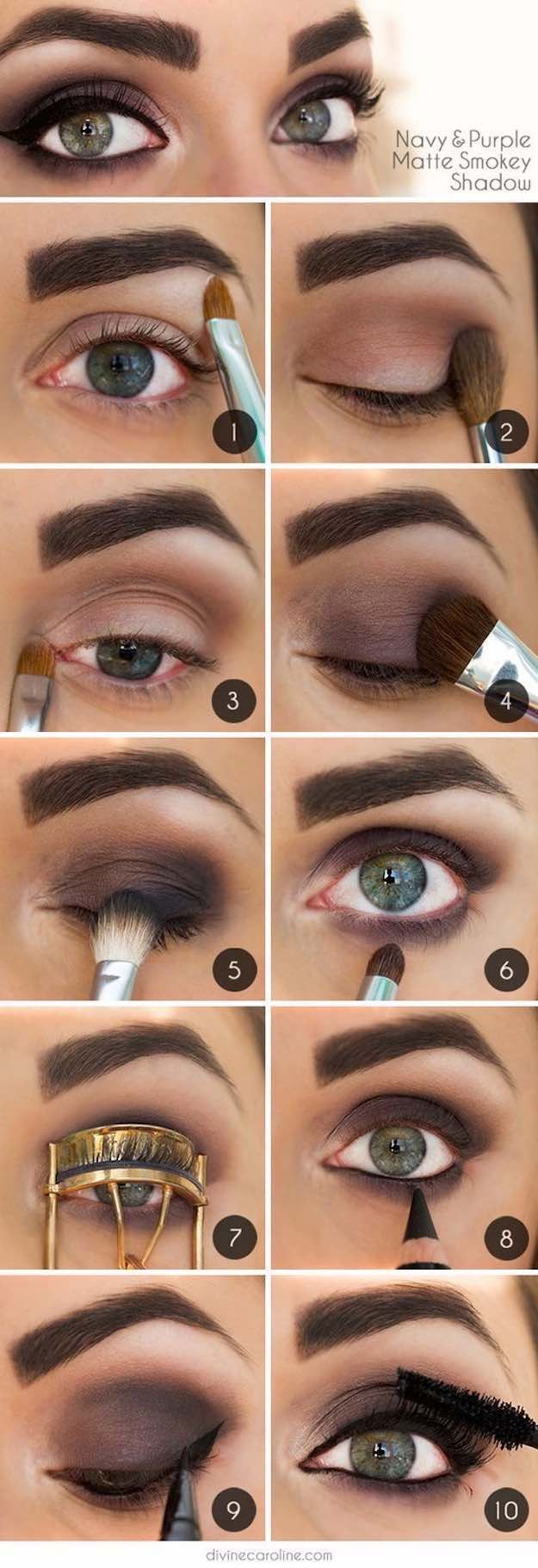 Makeup Tutorials for Green Eyes -Navy and Purple Matte Smokey Shadow -Easy Eyesh...