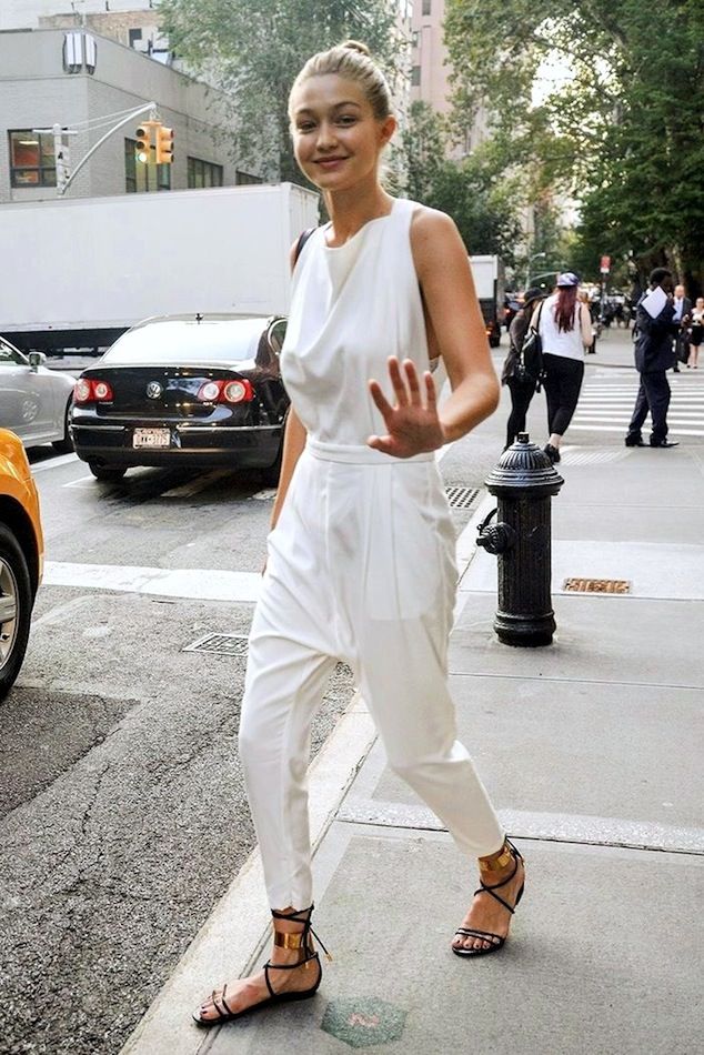 Model-Off-Duty Style: Get Gigi Hadid's Cool White Jumpsuit Look (via Bloglovin.c...