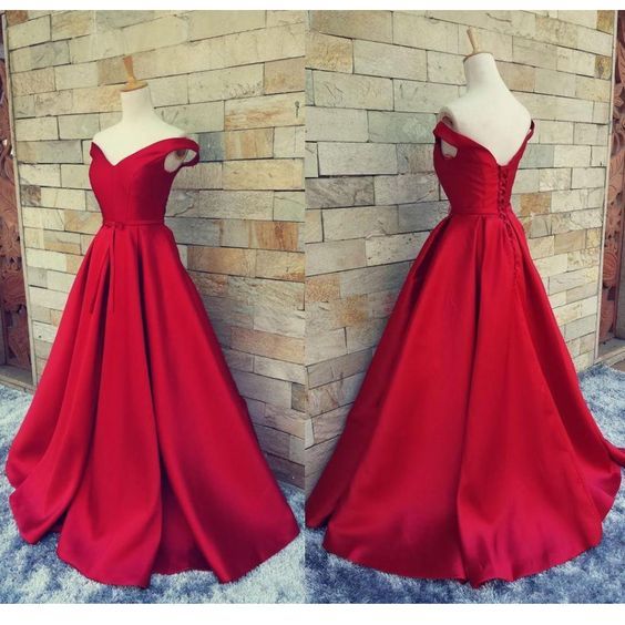 Off shoulder prom dress, red prom dress, lace up prom dress, ball gown, dresses ...