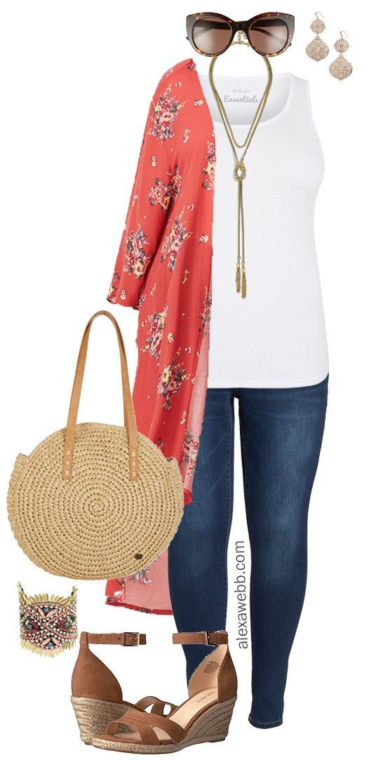 Plus Size Summer Kimono Outfit - Plus Size Summer Outfit Idea - Plus Size Fashio...