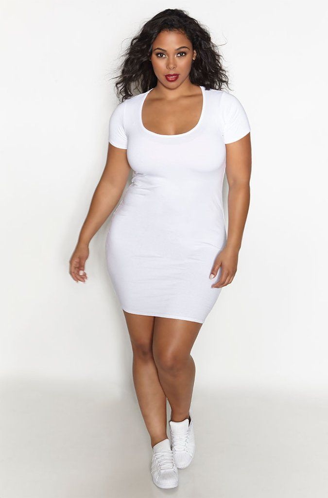 Rebdolls Essential Short Sleeve Scoop Neck Mini Dress - White - White