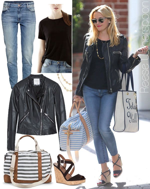 Reese Witherspoon is Totes Stylin' in Her Leather Jacket and Wedge Sandals