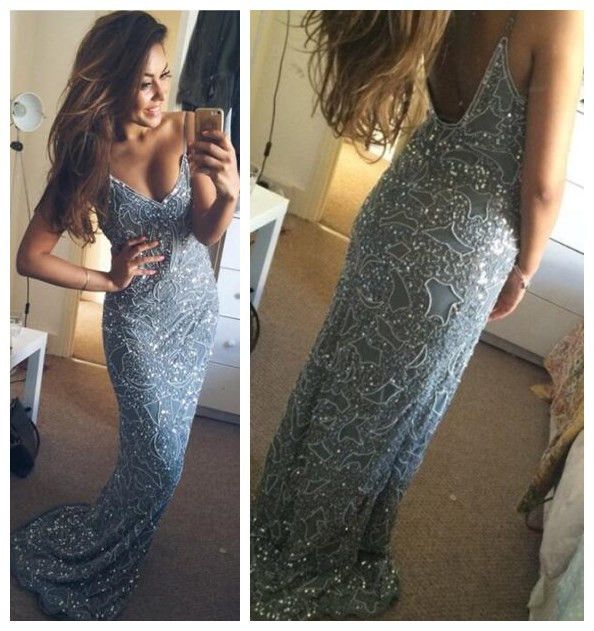 Spaghetti Straps Prom Dresses,Sexy Prom Dresses,Mermaid Prom Dress ,Open Back Pr...