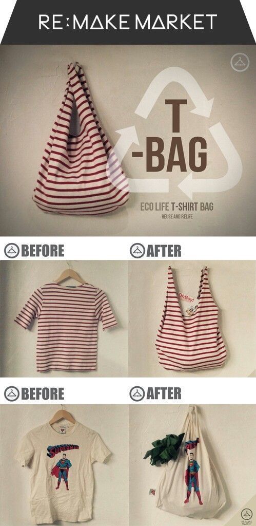 T shirt bag (DIY). I made these out of old hubby tshirts, and they look decent e...