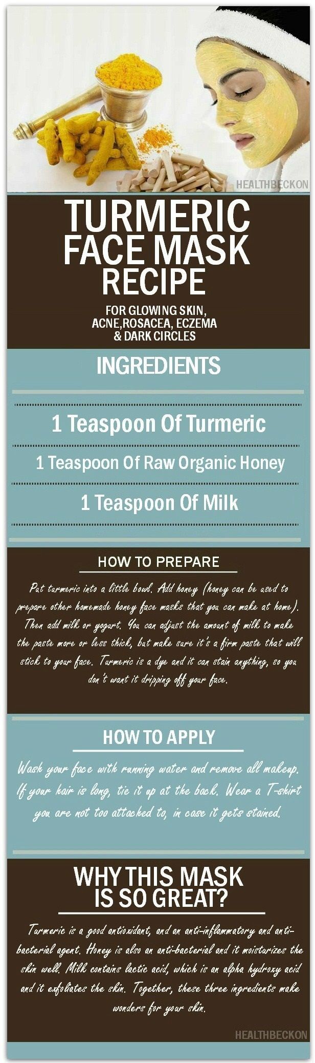 Turmeric Face Mask Recipe for Glowing Skin, Acne, Rosacea, Eczema and Dark Circl...