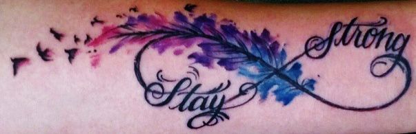 Watercolor feather infinity birds Stay strong demi lovato inspired tattoo