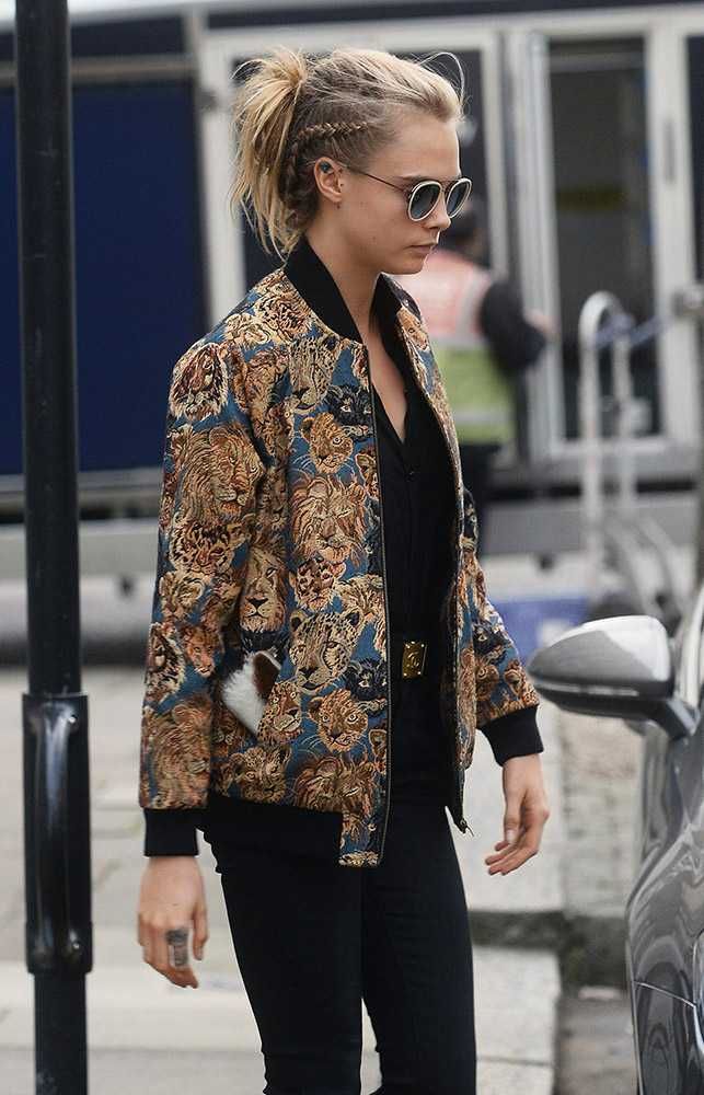 We love Cara Delevingnes embroidered jacket. #mylifemystyle cara delevingnes sty...