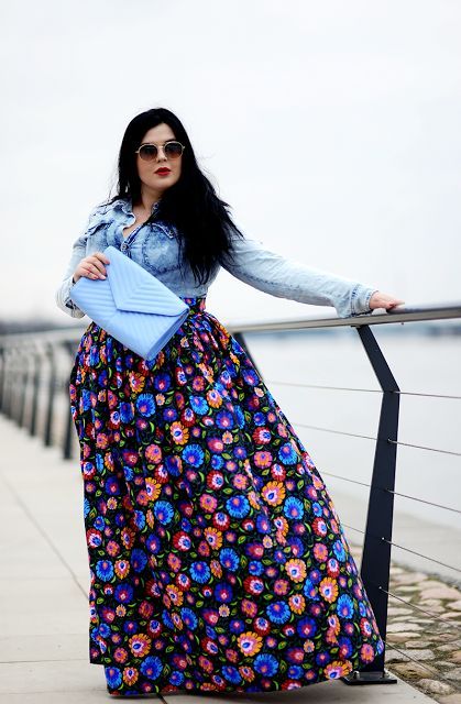 nice Maxi spódnica&jeans. Na łowicką nutę by www.globalfashion...